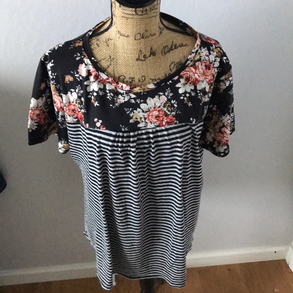 Handmade floral and stripe top